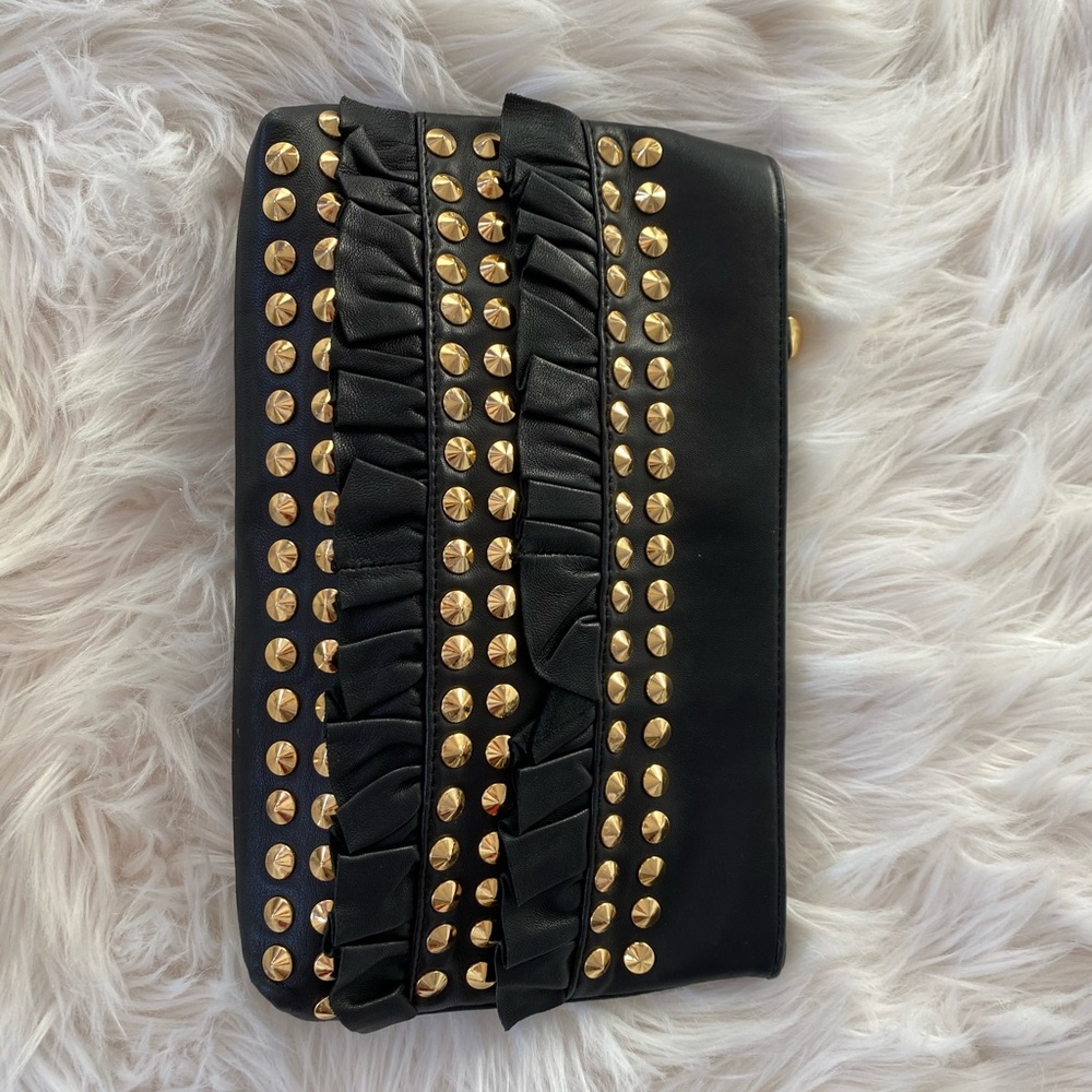 Betsey Johnson Faux Black Leather Clutch